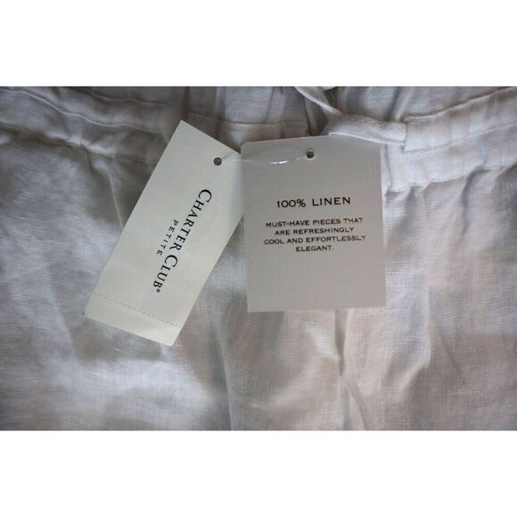 Charter Club Women's Petite Sz L White 100% Linen Drawstring Cropped Pants - Picture 3 of 9